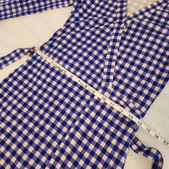 Diane Von Furstenberg DVF Blue Gingham Silk Jersey Julian Long Wrap Dress Sz 6 - Picture 10 of 14